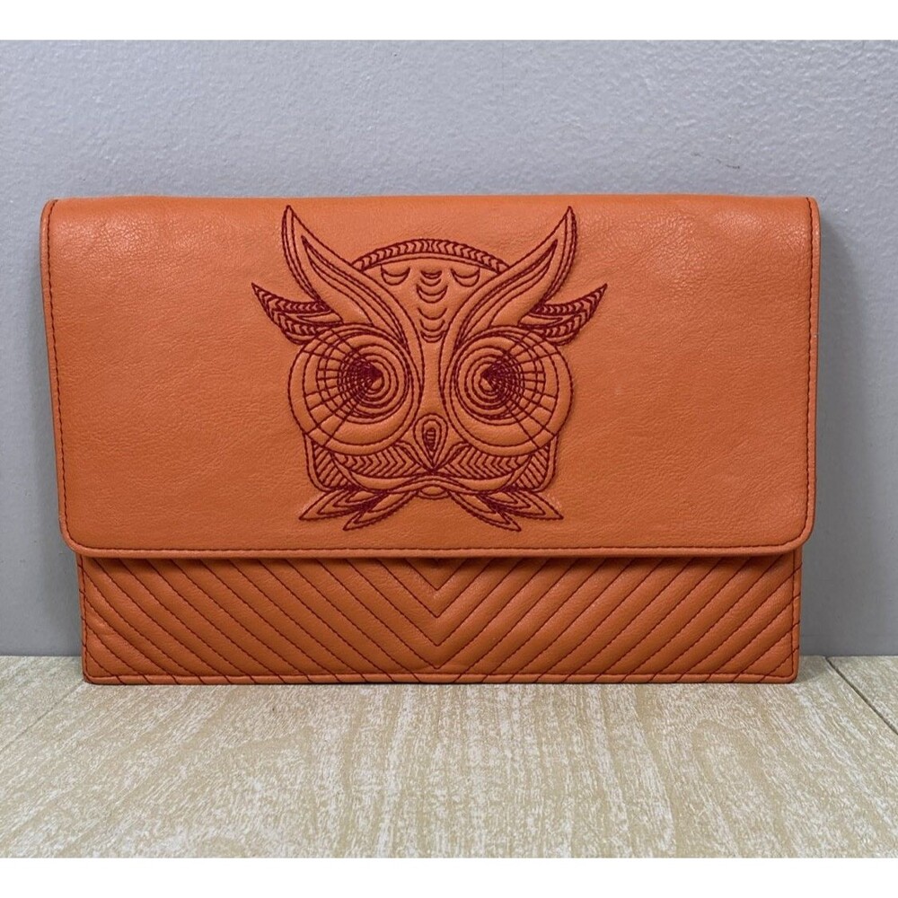 Rara Avis By Iris Apfel  Owl Convertible Clutch or Crossbody Purse Orange
